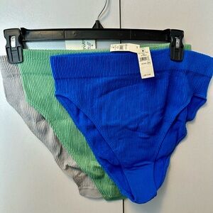 Aerie Blue, Green, & Gray High Cut Ribbed Bikini Panties